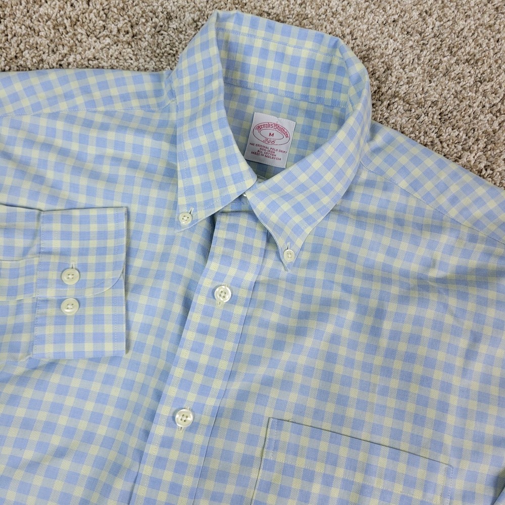 Brooks Brothers 346 Mens Medium Blue Yellow Check Button Down Long Sleeve